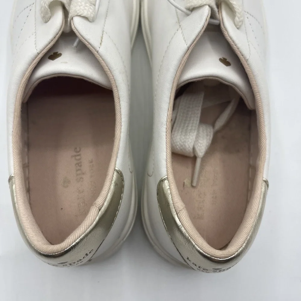Kate Spade Angelise White Leather Sneakers Womens 10 B Lace Up Shoes‎ Spade